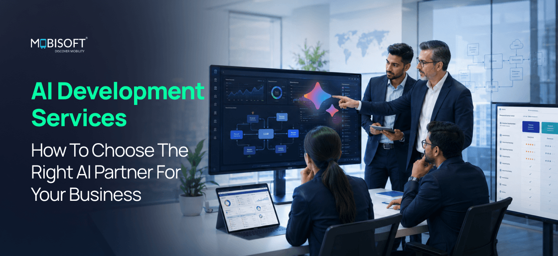 Business leaders evaluating AI development services and AI partner selection strategies for enterprise AI adoption