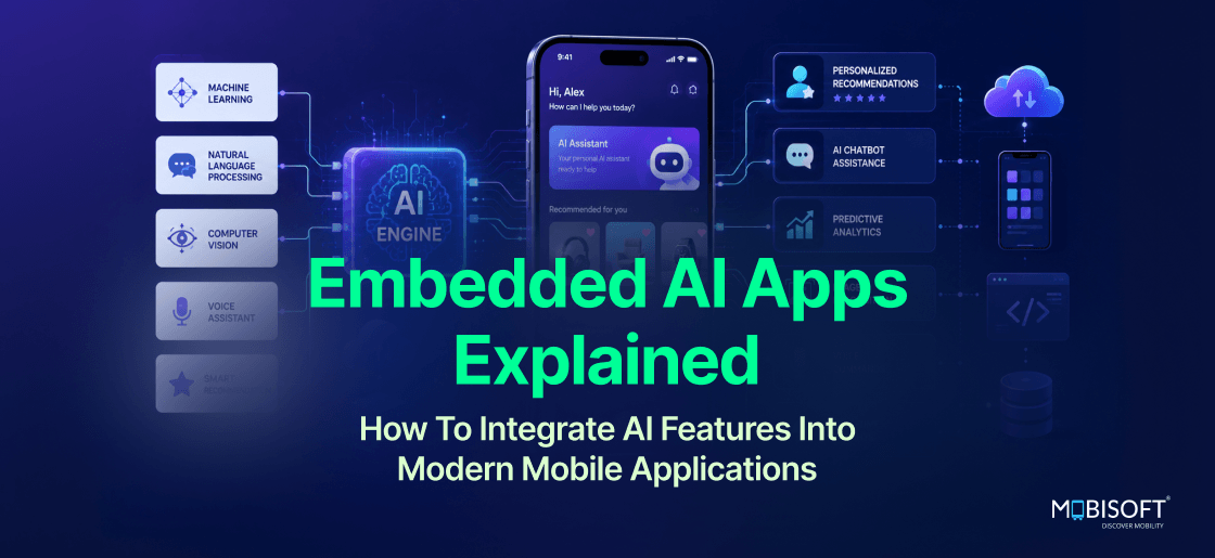 AI-powered mobile app development showcasing embedded AI applications with intelligent mobile app features.