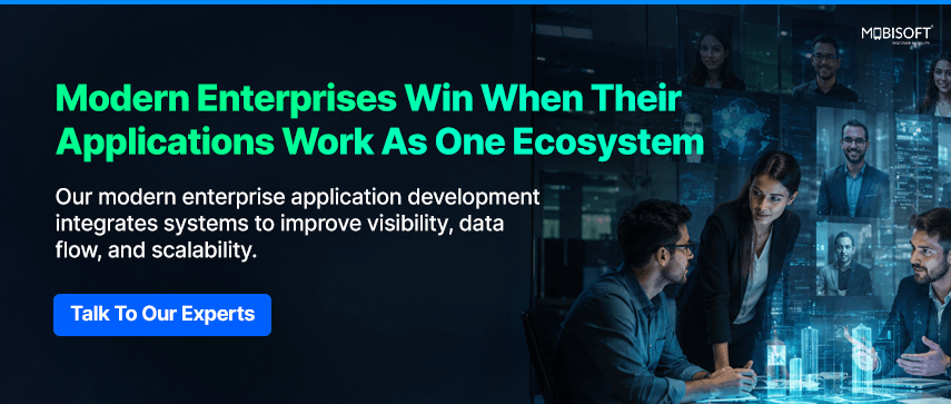 Enterprise application development integrating enterprise mobile applications and enterprise AI solutions into a connected business ecosystem