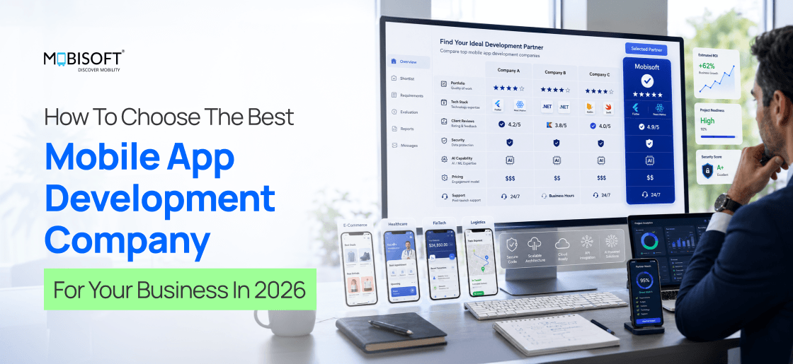 Business team selecting the best mobile app development company for a custom app project.