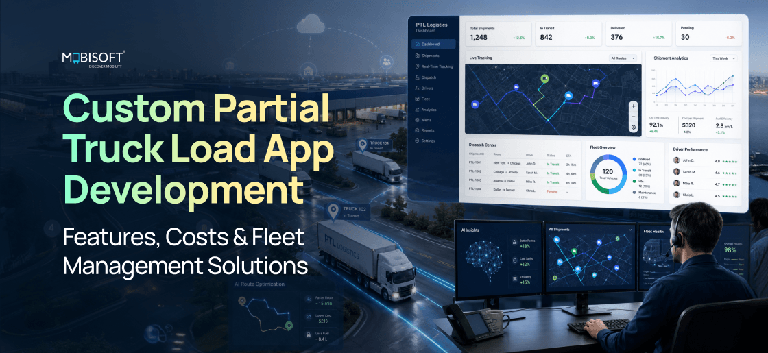 Custom partial truck load app development dashboard with AI-powered fleet management.