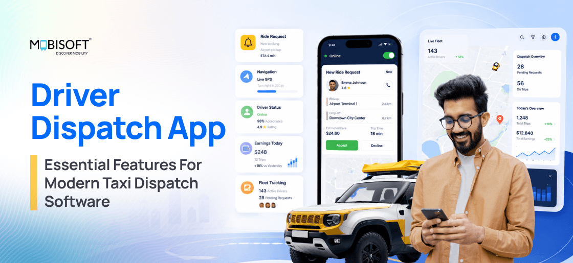 Driver using a taxi dispatch software app to manage ride assignments and navigation in real time.